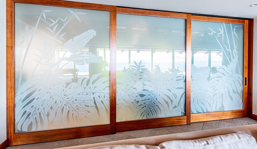 Sandblast design glass doors