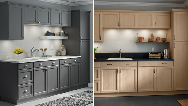 Light gray small kitchen cabinets