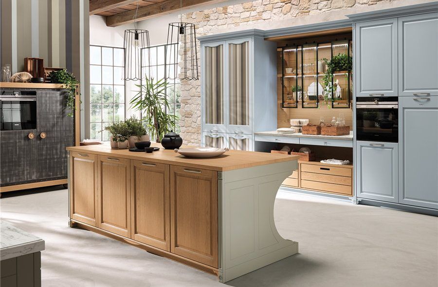Colored wooden kitchen cabinets