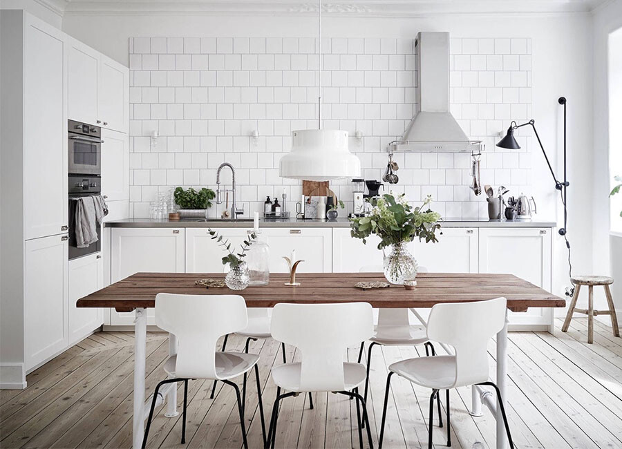 white scandinavian style kitchen cabinet