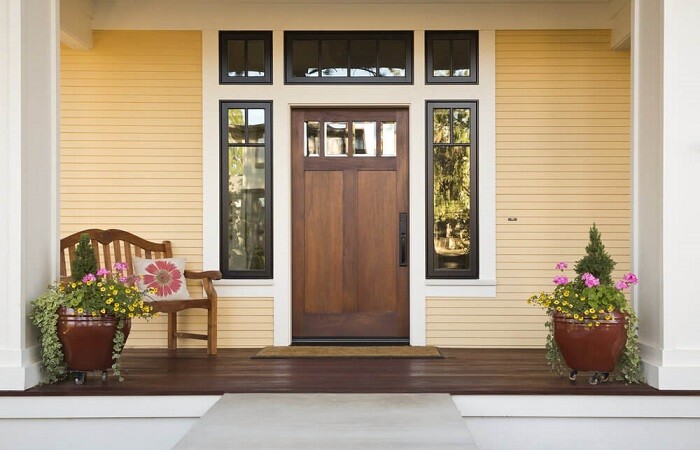 Wooden side entrance doors