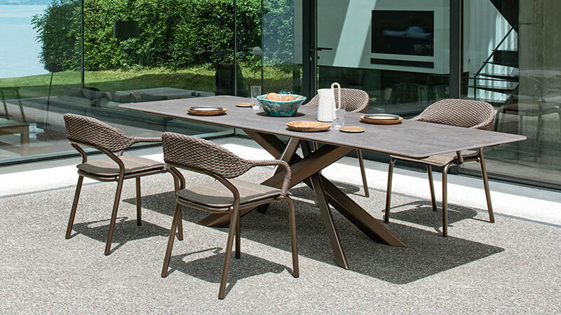 outdoor table with iron seating
