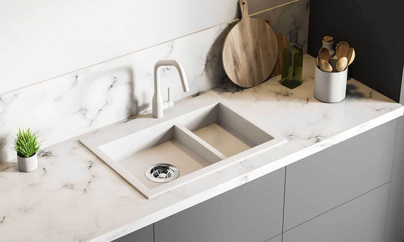 kitchen sinks and countertop same tone