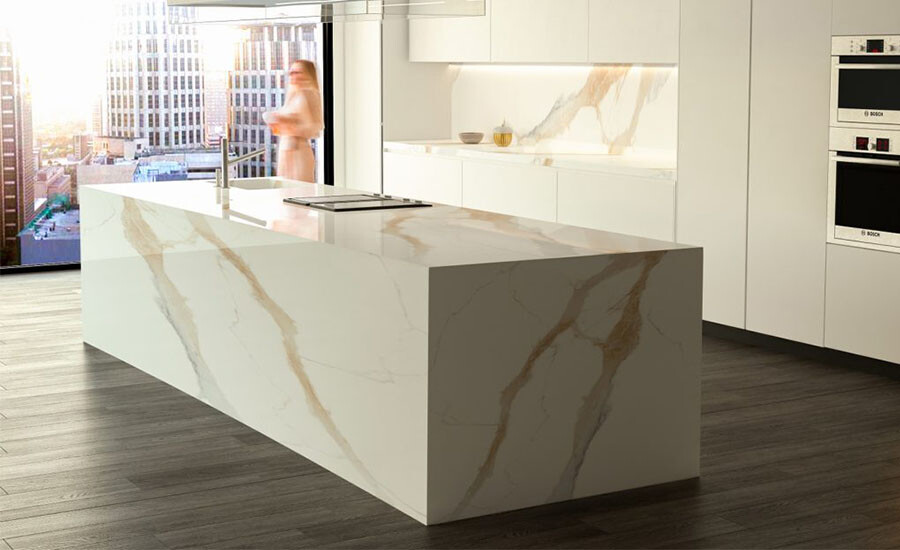 modern kitchen cabinets with marble countertop